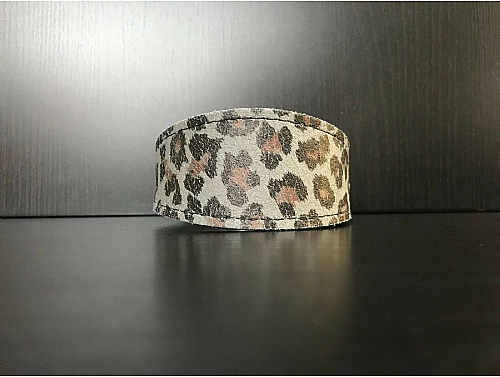 Lined Grey Leopard Print - Whippet Leather Collar - Size S